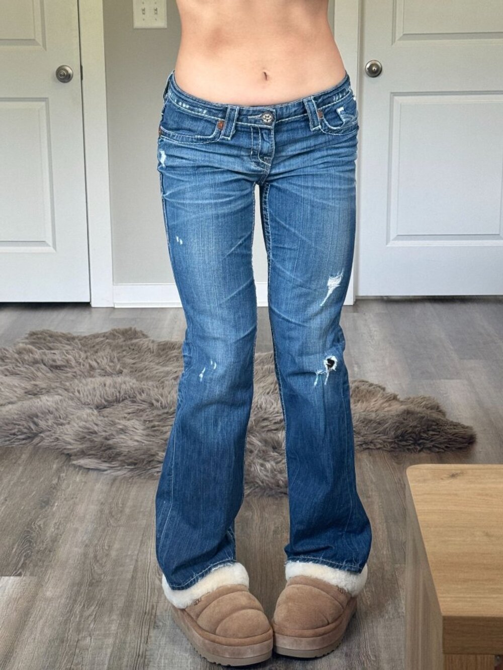 Y2K Big Star Miki Low Rise Boot Cut Jeans Distressed Grunge Thick Stitch Western